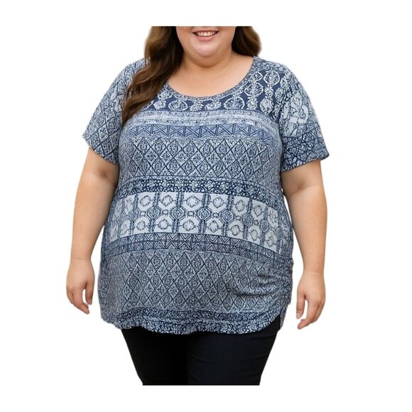 Jessica Simpson Maternity Blue Ruched Sides Keyhole Back Top Size 2X - Picture 1 of 8